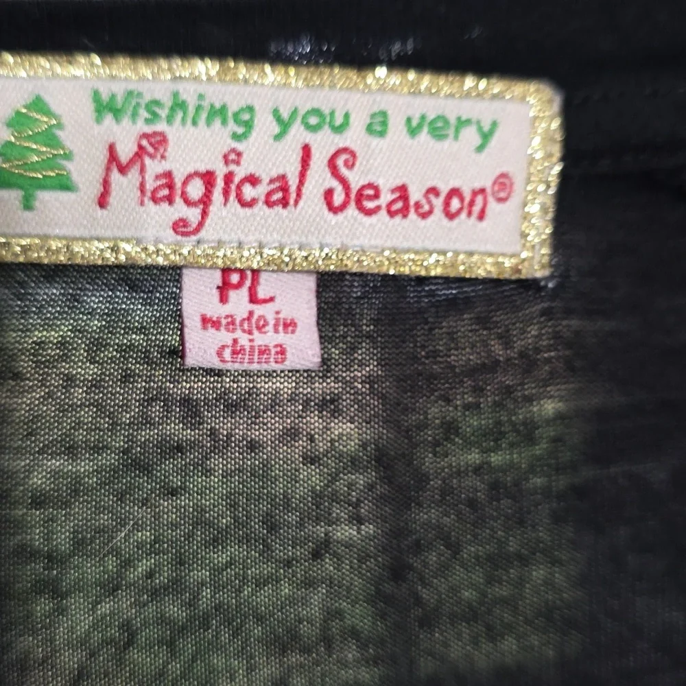 Wishing You A Very Magical Season Womens Christmas T-Shirt Black/Silver Sz PL - Picture 2 of 8